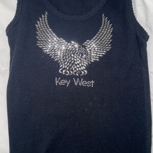 Key West Black Tank Top with Silver Wing Design